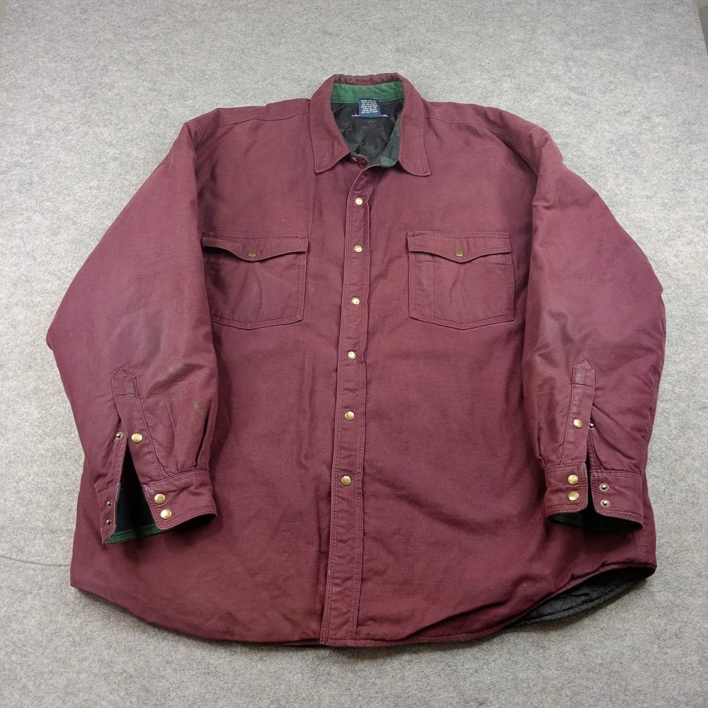FIVEBROTHER Jacket Mens 2XL Red Quilted Canvas Snap Shirt Shacket‎ USA Workwear